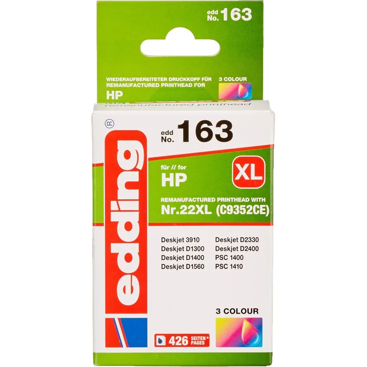 edding 18-163 Druckerpatrone EDD-163, Ersetzt: HP Nummer 22 C9352AE, Einzelpatrone, 3-farbig