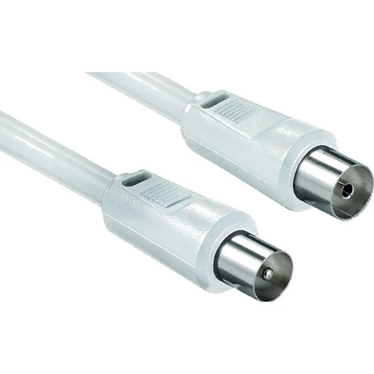 Goobay 11510 Antennenkabel, Vernickelte Koax-Stecker auf Koax-Buchse, Koaxialkabel geeignet für TV, HDTV, Radio, DVB-T2, DVB-S, DVB-S2, DVB-C, L, 2-fach geschirmt, 70 dB, 75 Ohm, 1,5m, weiß