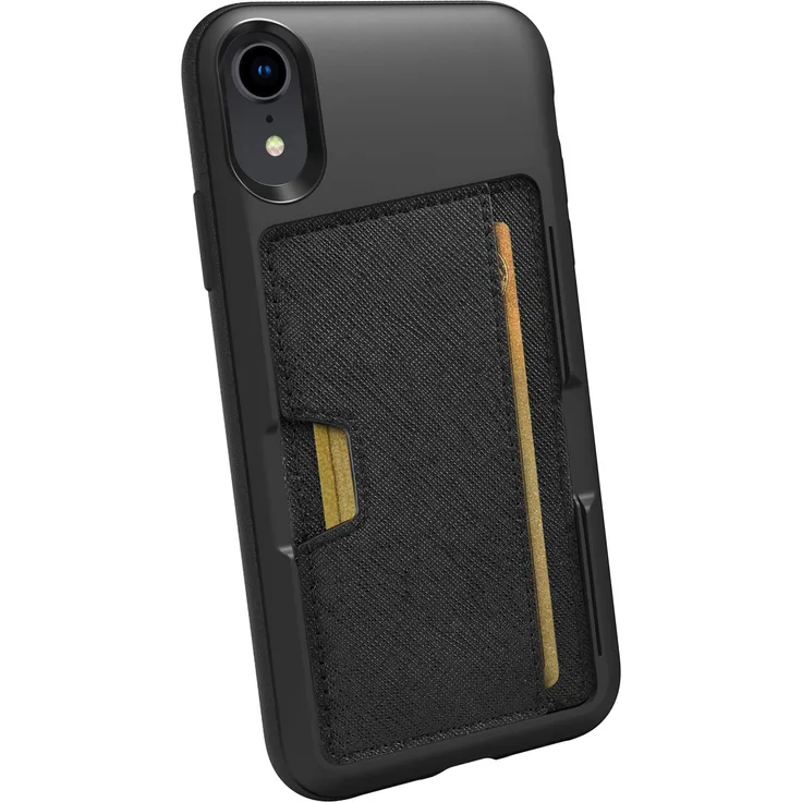 Silk Apple iPhone XR Wallet Hülle - Q Kreditkartentasche Schlanke Schutztasche mit Kickstand CM4 Grip Cover - Wallet Slayer Vol.2 - Black Onyx - QXM-BLACK