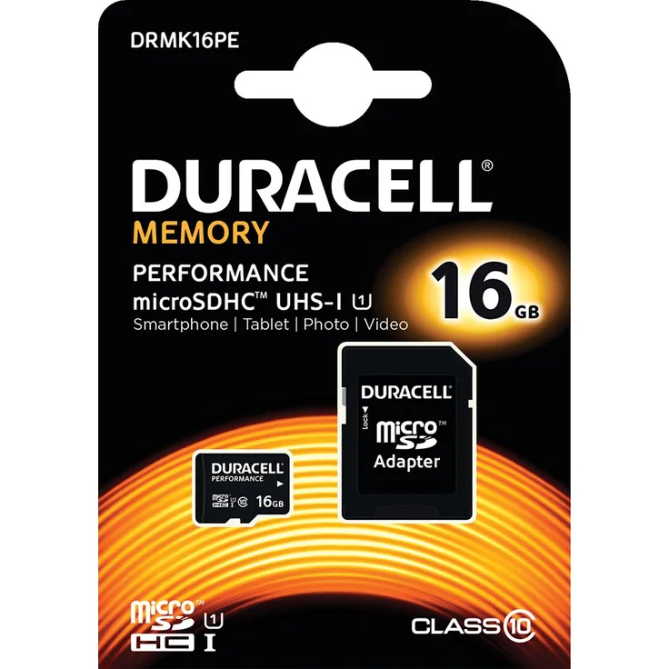 Duracell Performance 16GB microSDHC Class 10 UHS-I Speicherkarte mit SD-Adapter, bis zu 80 MB-Sek