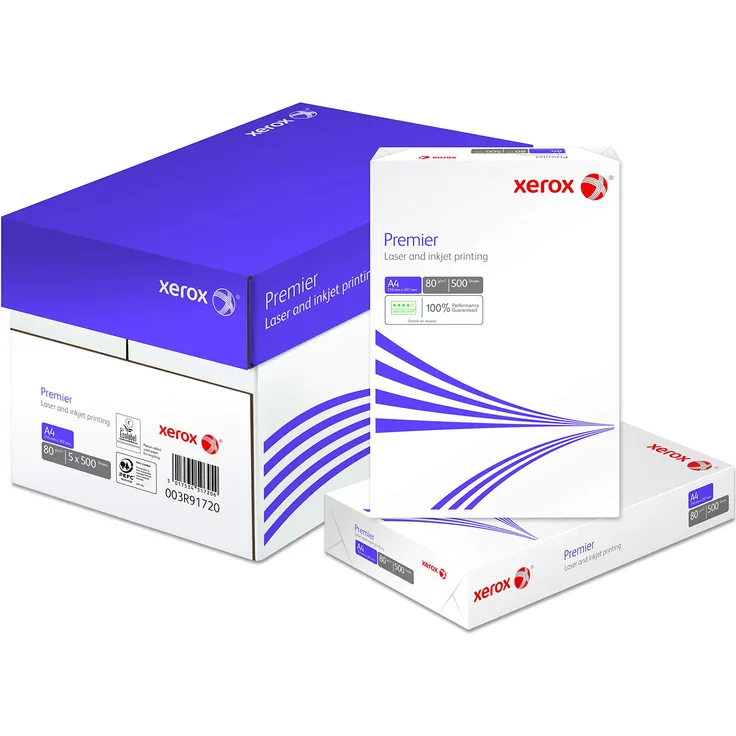 Xerox 003R91720 Premier Kopier--Drucker--Universalpapier, DIN A4, 80 g-m², Karton mit 5 Pack a 500 Blatt, weiß