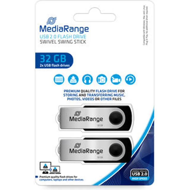 MediaRange MR911 USB 2.0 32GB 2er Pack Schwarz/Silber (17560009246)
