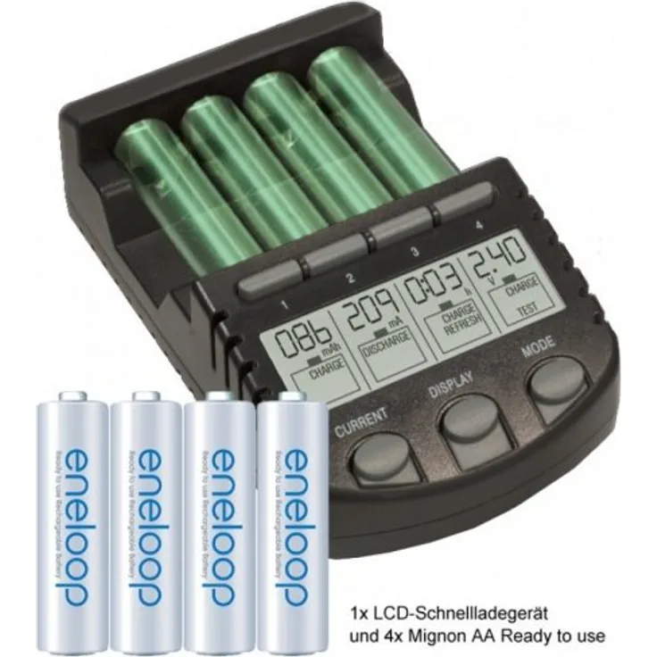 ALPHA700 Schnellladegerät mit LCD-Display inkl. 4x Sanyo HR-3UTG