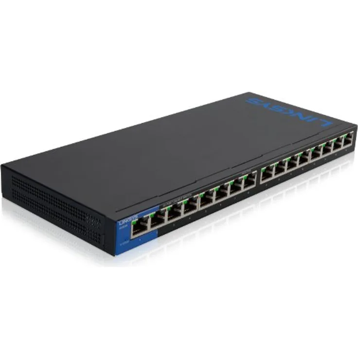 Linksys LGS116-EU 16-Port Unmanaged Gigabit Netzwerk Switch (Lüfterlos, Auto Sensing, Energiesparfunktion) schwarz