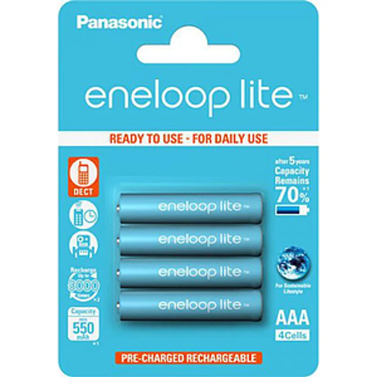 Panasonic eneloop lite, Ready-to-Use Ni-MH Akku, AAA Micro, 4er Pack, min. 550 mAh, 3000 Ladezyklen, geringe Selbstentladung – Bild 1