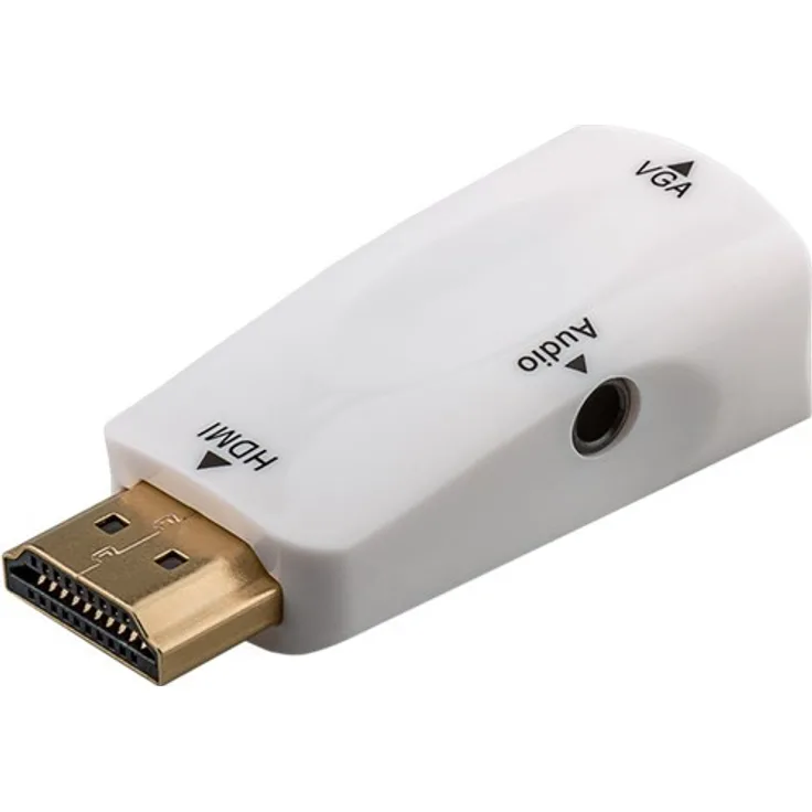 Goobay 44793 Kompakter HDMI-VGA Adapter inkl. Audio, vergoldet, HDMI-Stecker (Typ A) > VGA-Buchse (15-polig) + Klinke 3, 5 mm Buchse (3-Pin, stereo)