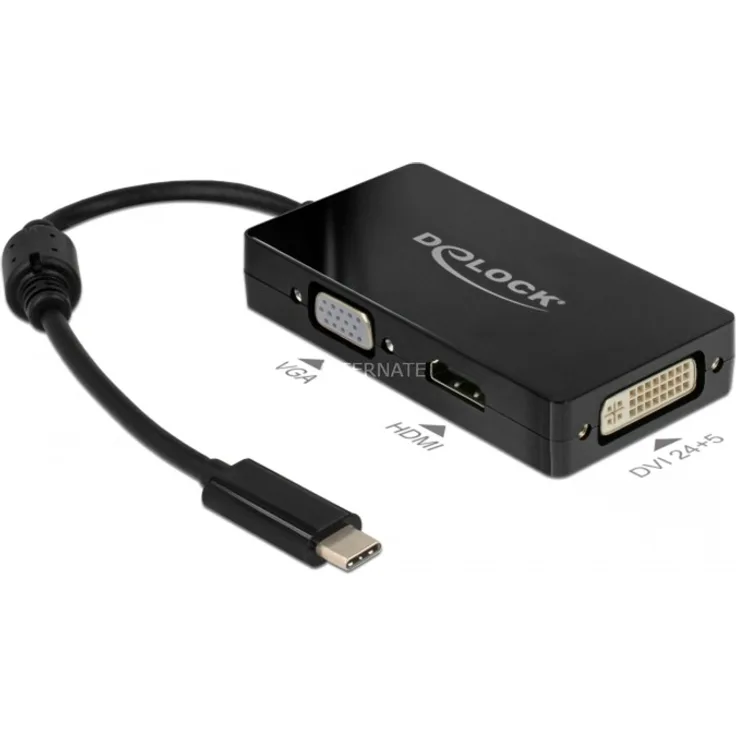 Delock 3in1 Multiport USB C Adapter für VGA - HDM 4K - DVI Monitor, 63925