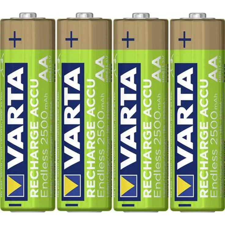 Varta Endless Energy Akku 2500mAh bis zu 500 Ladezyklen - geringe Selbstentladung, Ready2Use vorgeladene AA Mignon Ni-MH Accu, 4er Pack wiederaufladbar ohne Memory-Effekt - sofort einsatzbereit