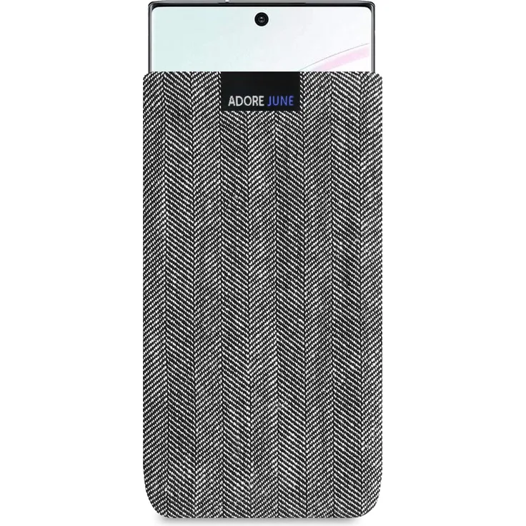 Adore June Business Tasche kompatibel mit Samsung Galaxy Note 10 Handytasche aus charakteristischem Fischgrat Stoff - Grau-Schwarz, Schutztasche Zubehör mit Display Reinigungs-Effekt