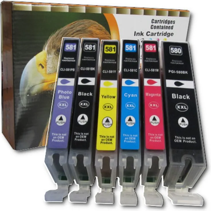 Ink Cartridge 6 XXL komp. Druckerpatronen zu Canon Pixma TS 8150 8151 8152 8250 8251 8252 8350 8351 8352 9150 9155 mit hellblau Canon PGI-580 CLI-581
