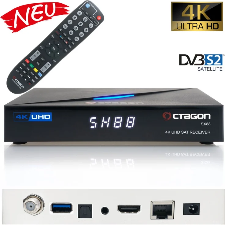 Octagon SX88 4K UHD S2+IP HDMI USB Kartenleser H.265 Stalker IPTV Multistream Receiver Schwarz – Bild 4