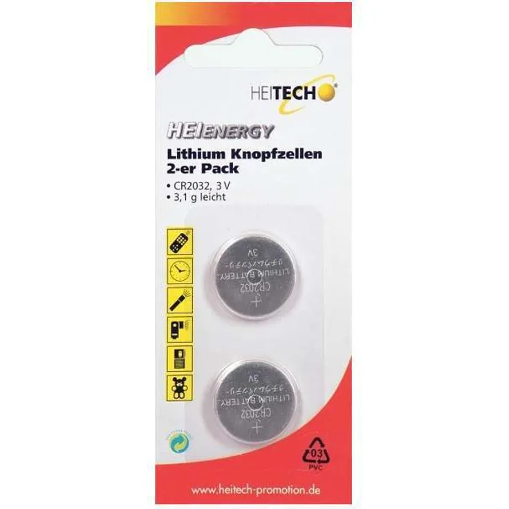 Heitech Lithium Button Cells 2 pcs, CR2032 Single-use Battery 3 V - Batterien (CR2032, Single-use Battery, CR2032, Lithium, Knopf-Münze, 3 V, 2 Stück(e))