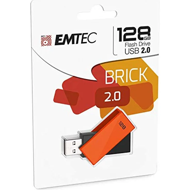 Emtec C350 Brick USB-Stick 128 GB USB Typ-A 2.0 Schwarz, Orange - USB-Sticks (128 GB, USB Typ-A, 2.0, 15 MB-s, Drehring, Schwarz, Orange)