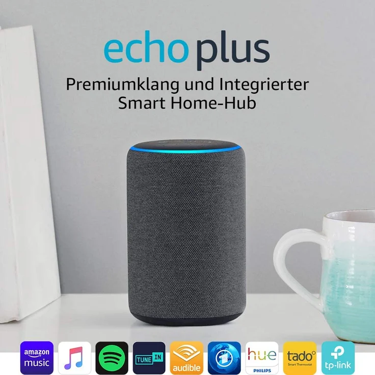 Amazon Echo Plus (2. Generation), mit Premiumklang und integriertem Smart Home-Hub, Anthrazit Stoff – Bild 2