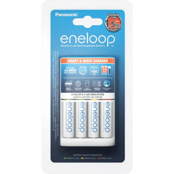 Panasonic eneloop pro, Intelligentes Schnellladegerät, für 1-4 Ni-MH Akkus AA-AAA, mit LED-Anzeige und Einzelschachtüberwachung, inklusive 4x eneloop pro, AA Mignon, min. 2500 mAh, 500 Ladezyklen – Bild 1