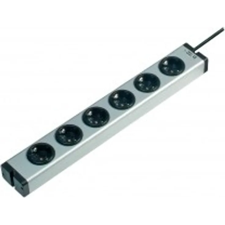 EHMANN 0600x00062031 Alu Universal Aluminium Steckdosenleiste 6-Fach, 1,5 m Zuleitung