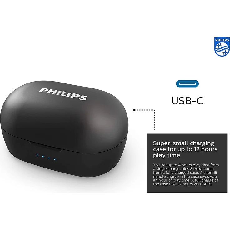 Philips T2205BK-00 True Wireless In-Ear Kopfhörer, mit Bluetooth, Mikrofon, spritzwassergeschützt, schwarz – Bild 3