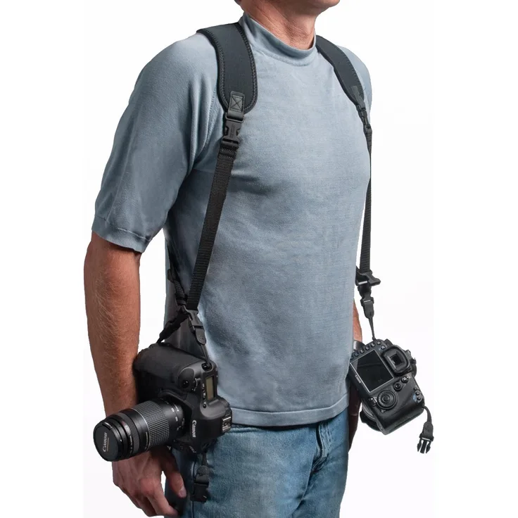 OP-TECH Double Sling Kamera-Geschirr (Halterung für 2 Kameras, Neopren) Schwarz