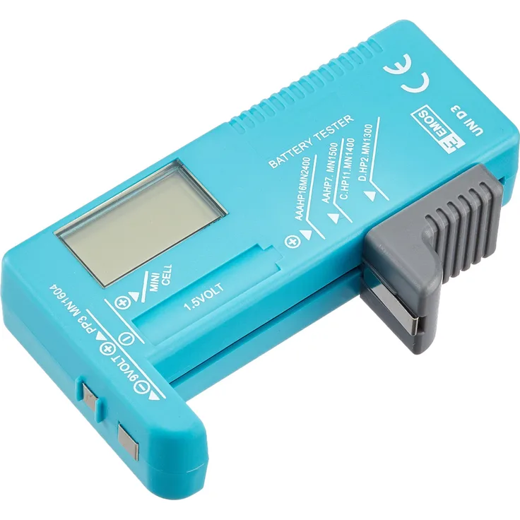EMOS D3 Uni Batterietester-Akkutester-Batterieprüfergerät, digital mit LCD Display, für AA, AAA, C, D, 9 V, Knopfzellenbatterien