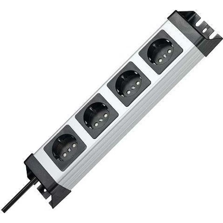 Kopp Powerversal Steckdosenleiste 4-fach, 1,40 m Zuleitung, 3600W-16A, 90° gedrehte Anschlüsse, Mehrfachsteckdose mit Schutzkontakt, Wandmontage, ohne Schalter, Farbe Silber-Schwarz, 226120010 – Bild 1