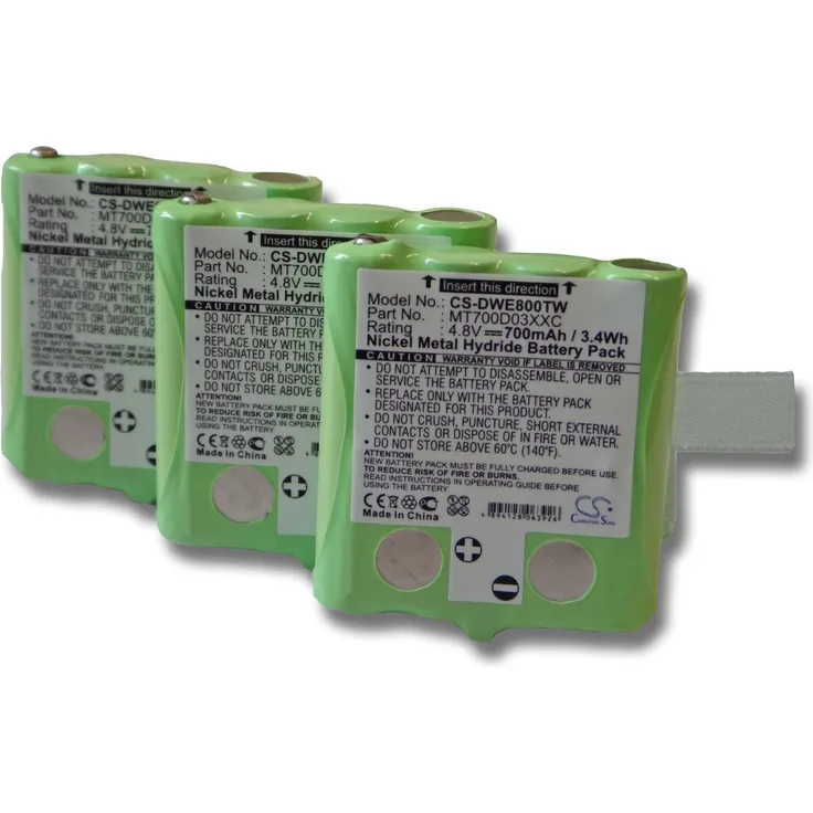 VHBW 3x Akku, geeignet für Funkgerät, Walkie Talkie DeTeWe Outdoor 8000, PMR 8000, PMR8000 700 mAh, 4,8 V, NiMH
