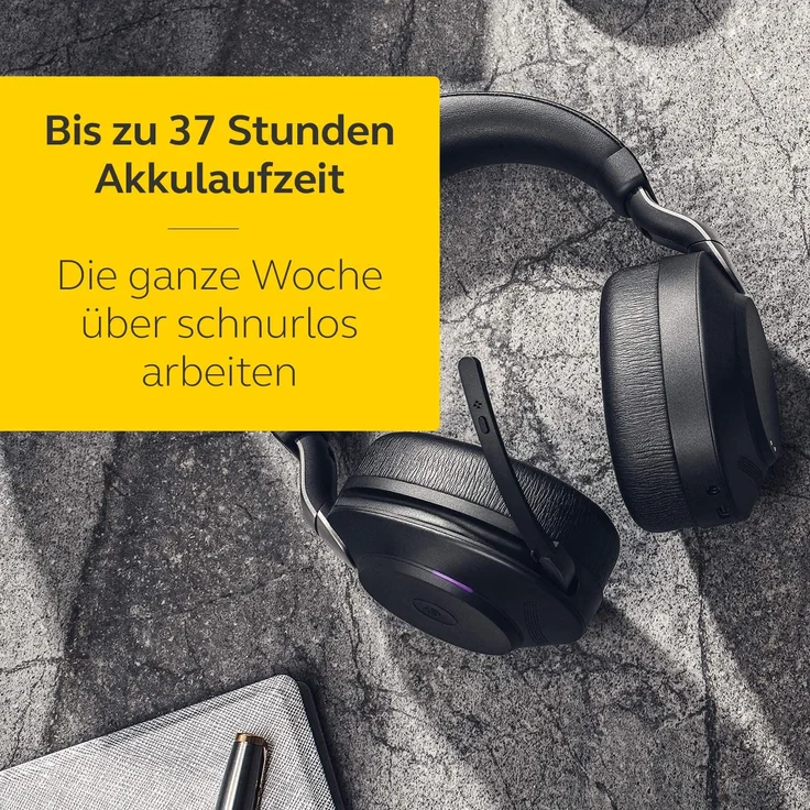 Jabra Evolve2 85 Wireless Headset, Noise Cancelling Microsoft Teams Stereo Kopfhörer mit langer Akkulaufzeit, USB-C Bluetooth Adapter, schwarz – Bild 4