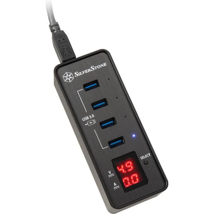 SilverStone SST-EP03 - 4-Port USB 3.0 Hub mit Display, unterstützt Stromabgabe bis zu 2A je USB-Anschluss, , OCP