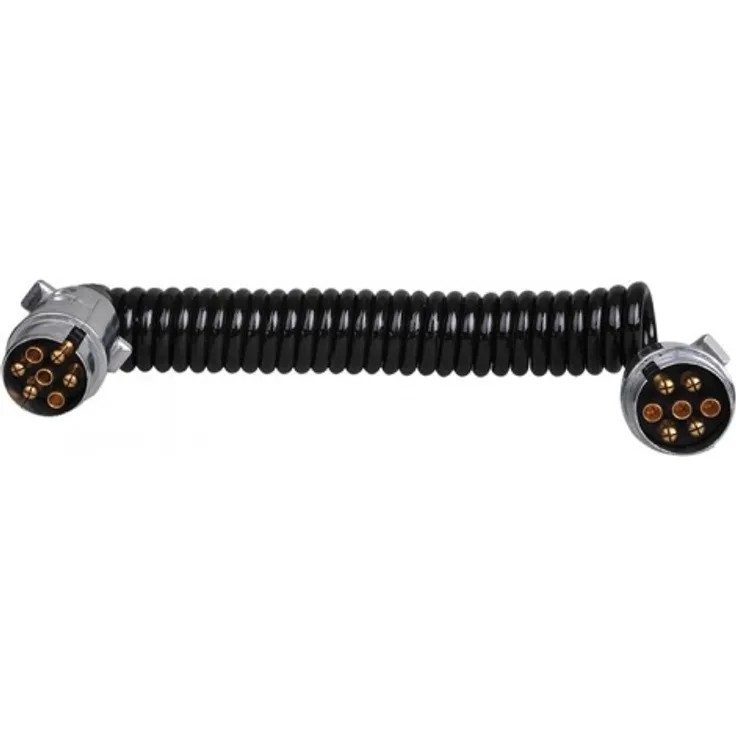 stahl-Spiralkabel-PVC 7-polig silber-schwarz 3,5 Meter