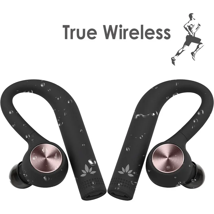 Avantree IPX5 Schweißfeste Wireless Kopfhörer, True Wireless TWS Stereo Bluetooth 4.2 Ohrhörer, Dual Kabellose In Ear Headset Kopfhoerer mit Mikrofon, Sicher Sitz beim Sport - TWS109 schwarz