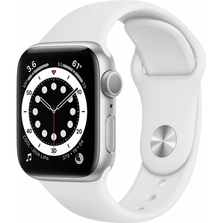 Apple Watch Series 6 Smartwatch GPS, 40mm, Aluminiumgehäuse Silber, Sportarmband Weiß