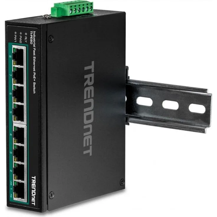TRENDnet Ti-PE80 Industrial Fast Ethernet PoE+ DIN-Rail Switch 8-Port