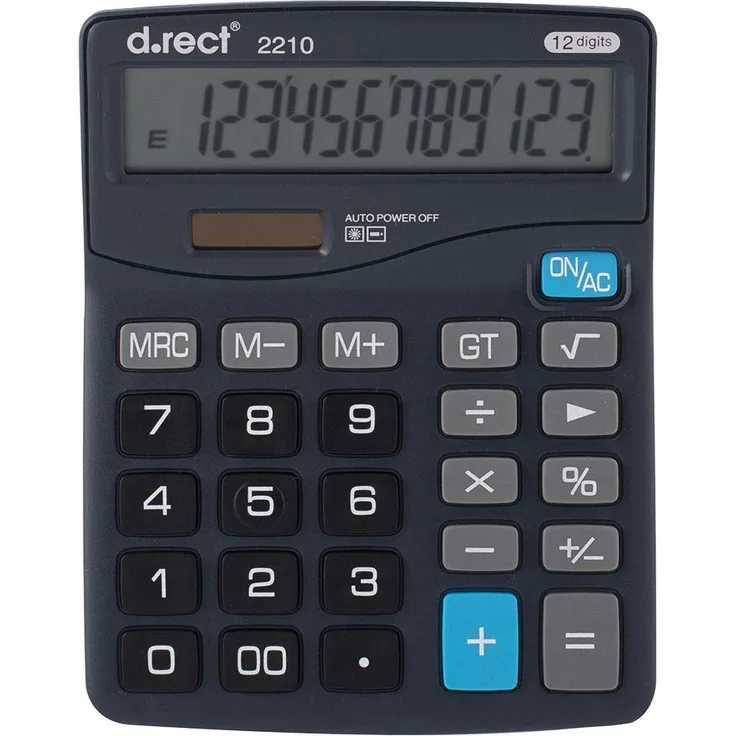 D.RECT 2210 Taschenrechner Bürorechner einfache Rechenmaschine Dual-Power (Solar und Batterie) 12 stellig