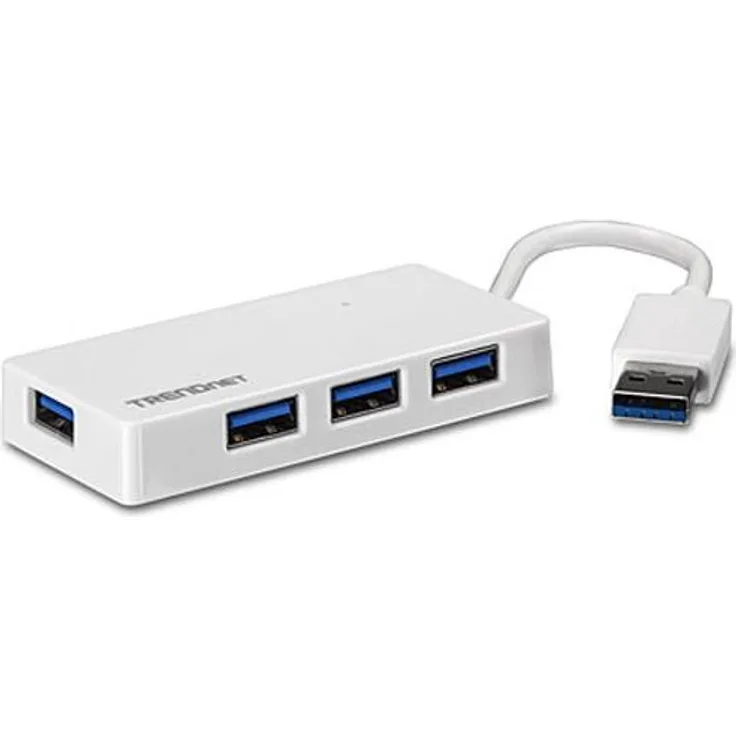 TRENDnet 4-Port USB 3.0 Kompakter Mini Hub mit eingebautem USB 3.0 Kabel, Plug & Play, Kompatibel mit: Linux, Windows, Mac, Nintendo Switch, Rückwärts kompatibel mit USB 2.0, TU3-H4E