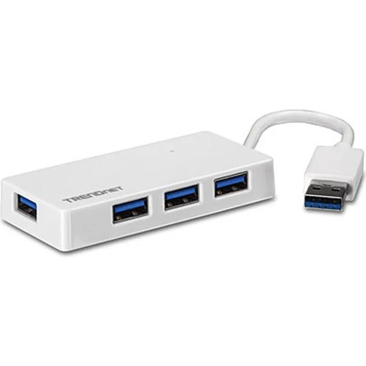 TRENDnet 4-Port USB 3.0 Kompakter Mini Hub mit eingebautem USB 3.0 Kabel, Plug & Play, Kompatibel mit: Linux, Windows, Mac, Nintendo Switch, Rückwärts kompatibel mit USB 2.0, TU3-H4E – Bild 1