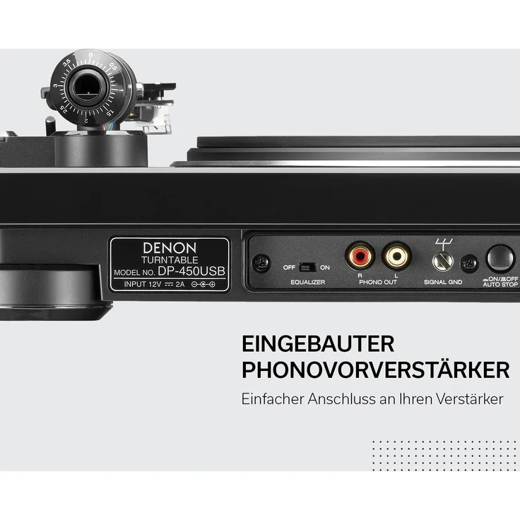 Denon DP450USBBKEM Plattenspieler (USB Aufnahme, Riemenantrieb, Tonarmlift, eingebauter Vorverstärker, S-Tonarm) Schwarz – Bild 8