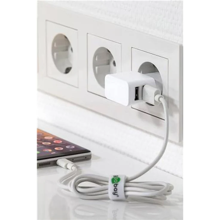 Goobay 44952 2fach USB Ladegerät Extra Kompakte Bauform 2, 4A, Weiß – Bild 1