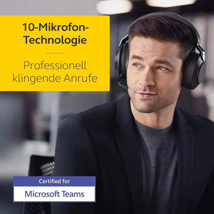 Jabra Evolve2 85 Wireless Headset, Noise Cancelling Microsoft Teams Stereo Kopfhörer mit langer Akkulaufzeit, USB-C Bluetooth Adapter, schwarz – Bild 2