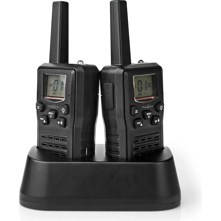 Nedis Walkie-Talkie, Reichweite 10 km, 8 Kanäle, VOX, Ladestation, 2 Stück, Schwarz