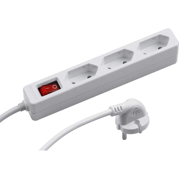 Meister Euro-Steckdosenleiste 3-fach - 1,4 m Kabel - weiß - Kunststoffleitung - IP20 Innenbereich - Schalter - Extraflach - Euro-Steckerleiste - Euro-Stecker - Verteilersteckdose - 7430140