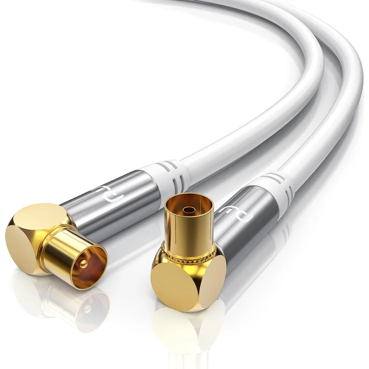 CSL - 10m Antennenkabel HDTV 135dB 75 Ohm 90Grad gewinkelt - Premium Koaxialkabel - FullHD 4k UHD - Koax Stecker 90Grad > Koax Kupplung 90Grad - DVB-T DVB-T2 DVB-C DVB-S DVB-S2 DAB DAB