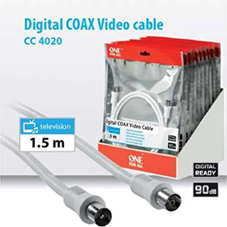 One For All 1.5 m Coax 1.5 m weiß Kabel Koaxial - Kabel Koaxial (1,5 m, Male Connector/Female Connector, weiß)