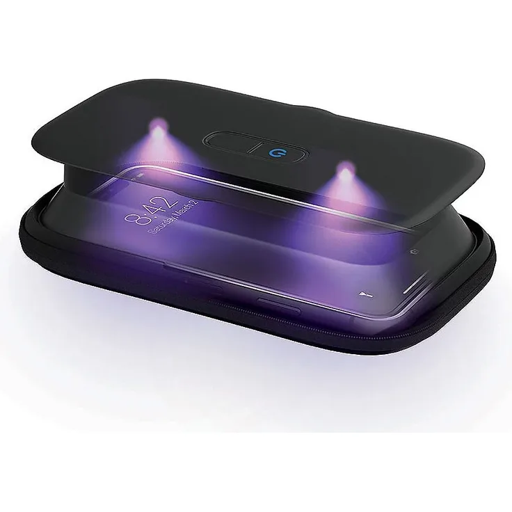 HoMedics tragbares UV-Desinfektions-Etui, geeignet für Smartphones, keimfrei in 1 Minute, für viele Modelle, Desinfektionsbox, schwarz