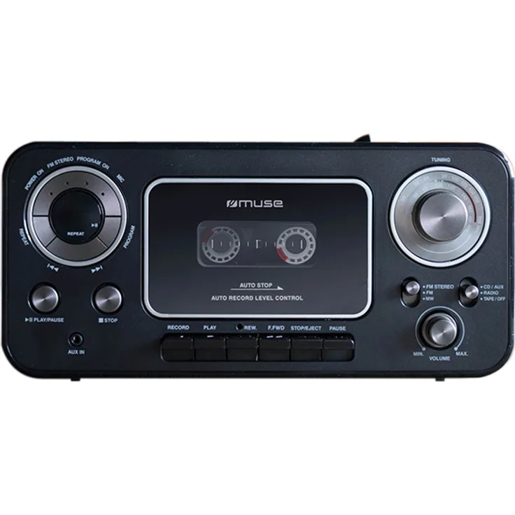 Muse M-182 Stereo-Radio mit CD-Player und Kassetten-Recorder mit Aufnahme-Funktion, Batteriebetrieb möglich (UKW und MW-Tuner, AUX-Eingang, Teleskopantenne), schwarz