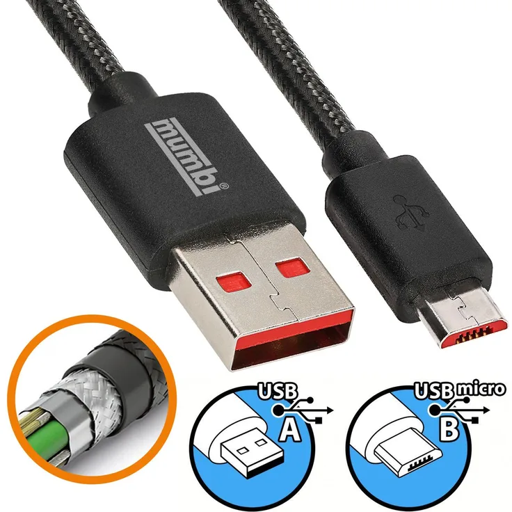 mumbi Black Line USB Kabel USB A auf Micro B Stecker Datenkabel Ladekabel Sync-Kabel 2m