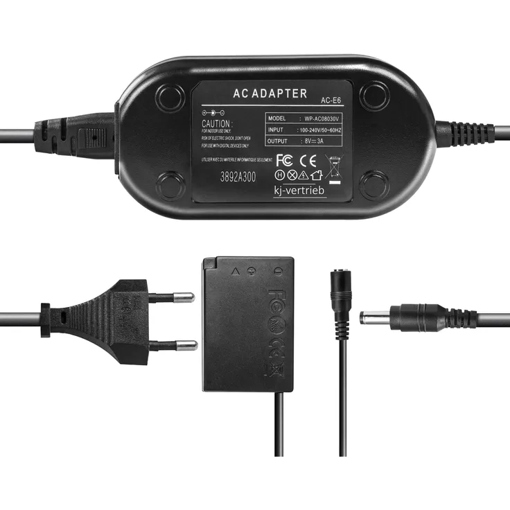 kj-vertrieb Netzteil mit Akkuadapter für Canon EOS 77D, 200D, 750D, 760D, 800D - ersetzt ACK-E18