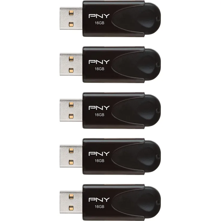 PNY 16GB Attaché 4 USB 2.0 Flash Drive - 5-Pack - Black (P-FD16GX5ATT4-EF)