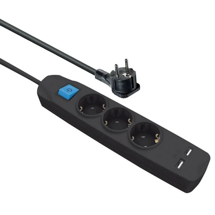 Transmedia 3-fach Steckdosenleiste mit flachem Winkelstecker und 2x USB »optimal hinter Möbeln...«