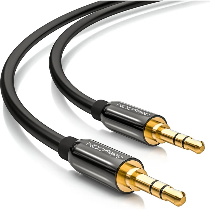 deleyCON 3m Klinkenkabel 3,5mm AUX Kabel Stereo Audio Kabel Klinkenstecker gerade für PC Laptop Handy Smartphone Tablet KFZ HiFi-Receiver schwarz