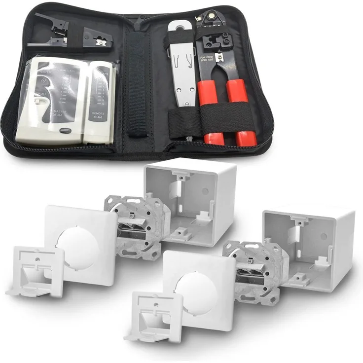 ARLI »2x Cat6a Netzwerkdose 2 Port + Werkzeugset - Crimpzange Rj45 + Tester + LSA + Kabelmesser Set« Netzwerk-Adapter, 7 cm