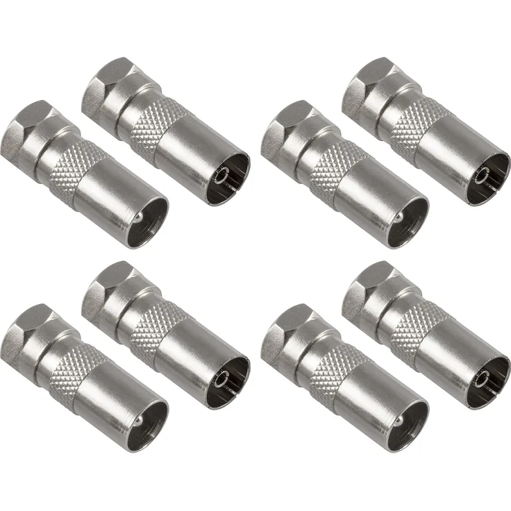 Poppstar 8x SAT Adapter Koax Antenne (4x F-Stecker auf IEC Antennenstecker, 4x auf Antennenbuchse), Coax Kupplung für Koaxialkabel - Antennenkabel, silber